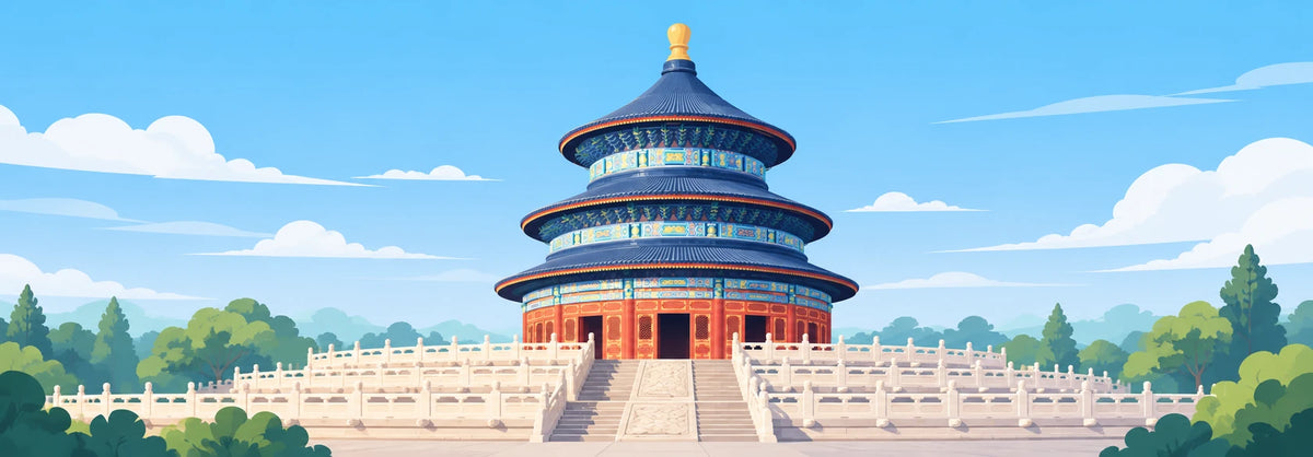 China travel illustration with destination landmarks and city scenery