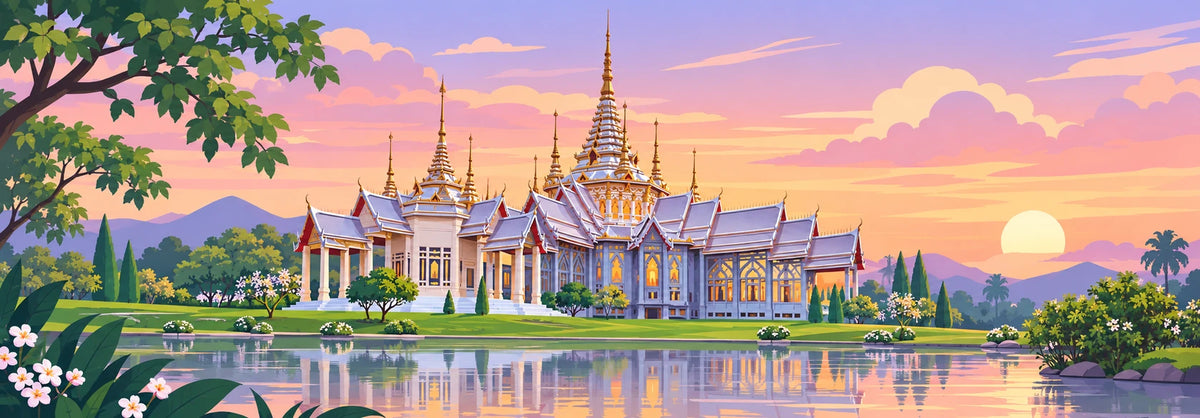 Thailand travel illustration with destination landmarks and city scenery